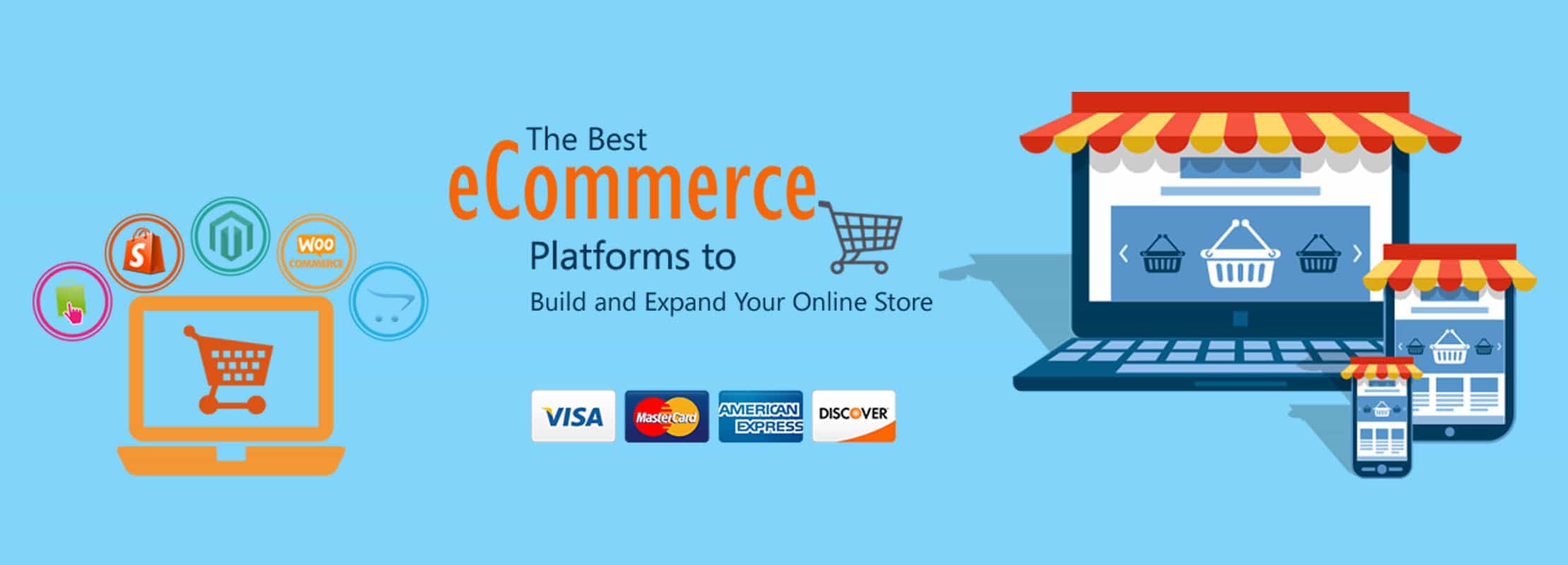 credit & debit cards, carts with best ecommerce platform as heading|web design company in kerala