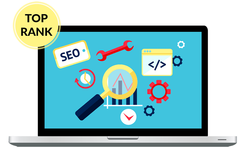 seo tools inside a laptop with top rank sticker|Web Deisgning Company in 
        kerala